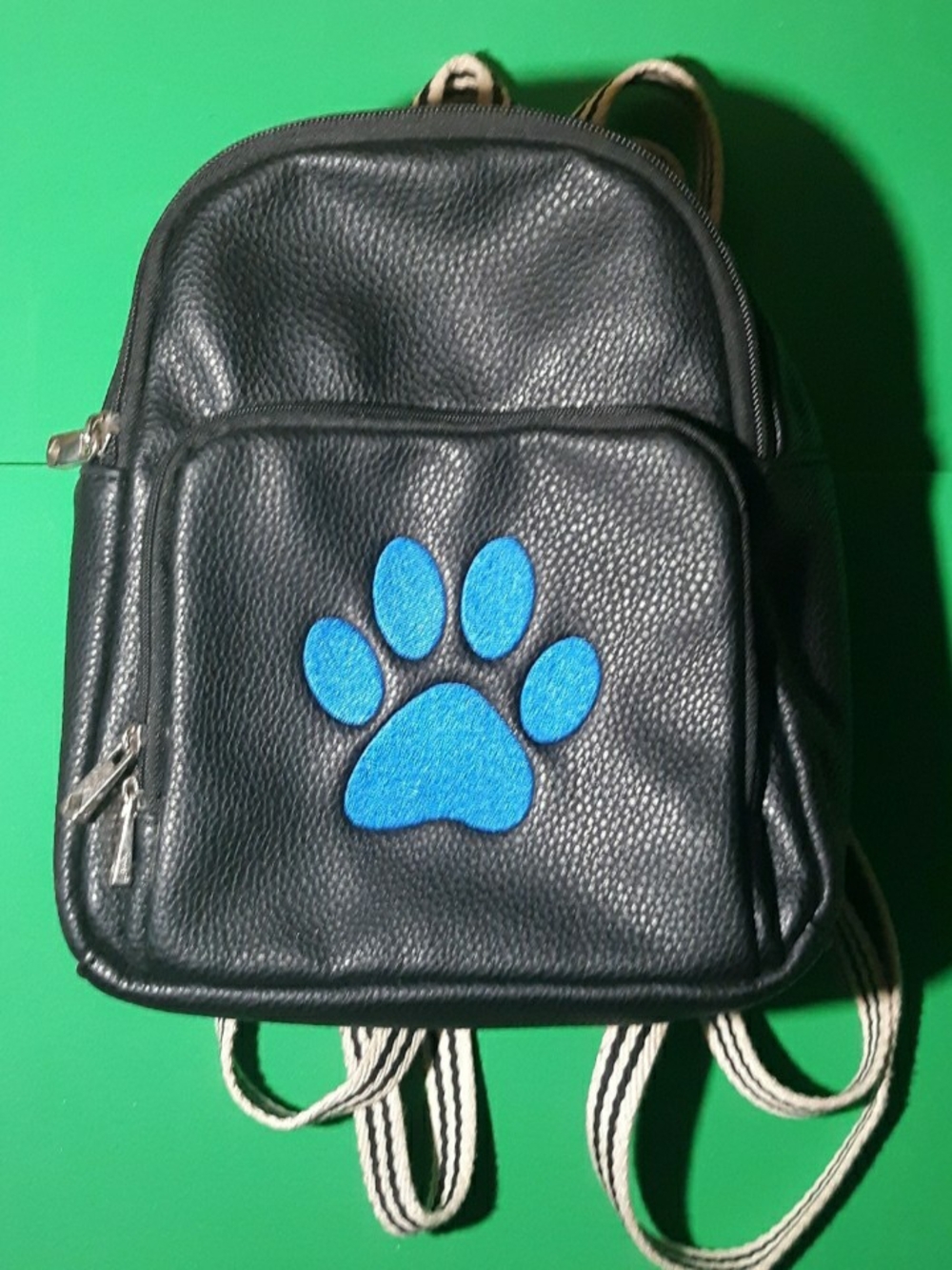 Black Mini Backpack with Blue Paw Patch